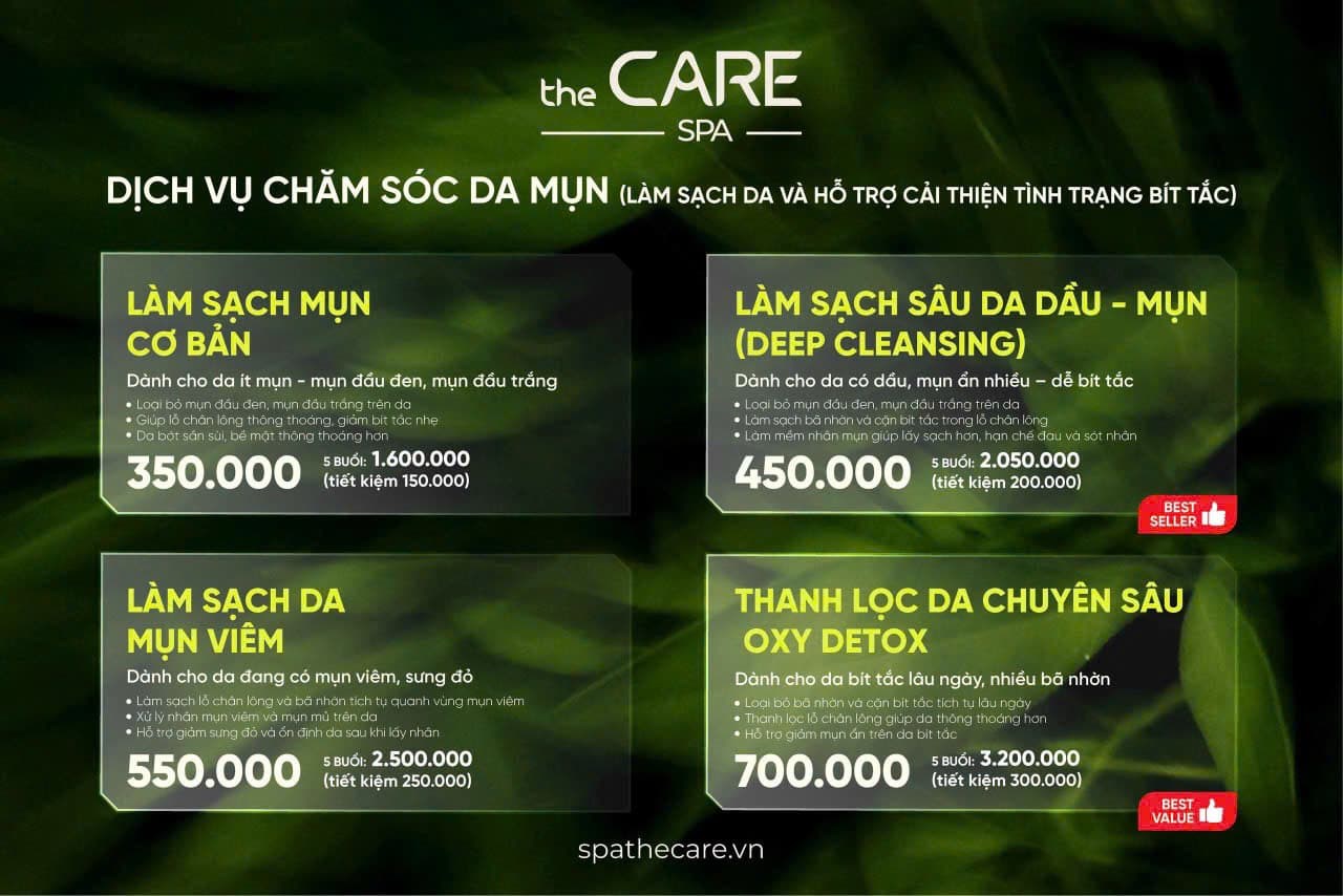 Bảng giá dịch vụ Spa The Care — trang 1